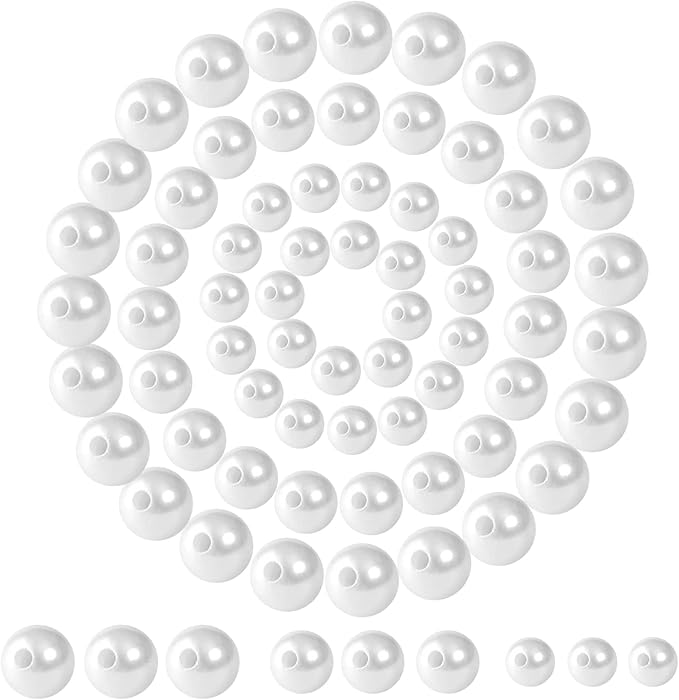 800 Pcs Pearl Beads with Hole, 6mm 8mm 10mm Round Pearls for Crafts, Jewelry Making Supplies, DIY Beads for Necklaces, Bracelets, Wedding Decoration, Stuffing (White)