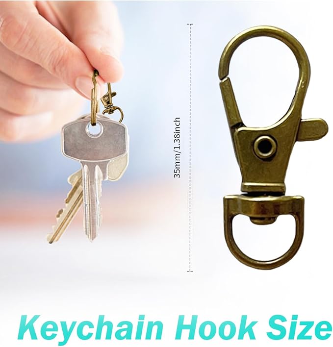 100PCS Premium Swivel Snap Hooks with Key Rings,Metal Lanyard Keychain Hooks Lobster Clasps for Key Jewelry DIY Crafts Bronze 1.38inches/35mm(50 Pcs Lanyard Snap Hooks+50 Pcs Key Rings)