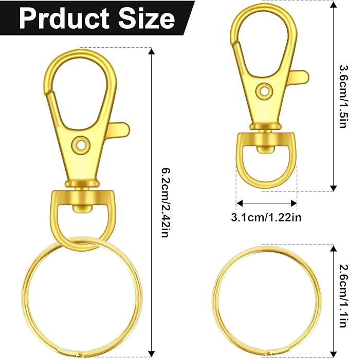 120PCS Premium Swivel Lanyard Snap Hook with Key Rings, Metal Keychain Hooks for Jewelry Making, Crafts (Gold)