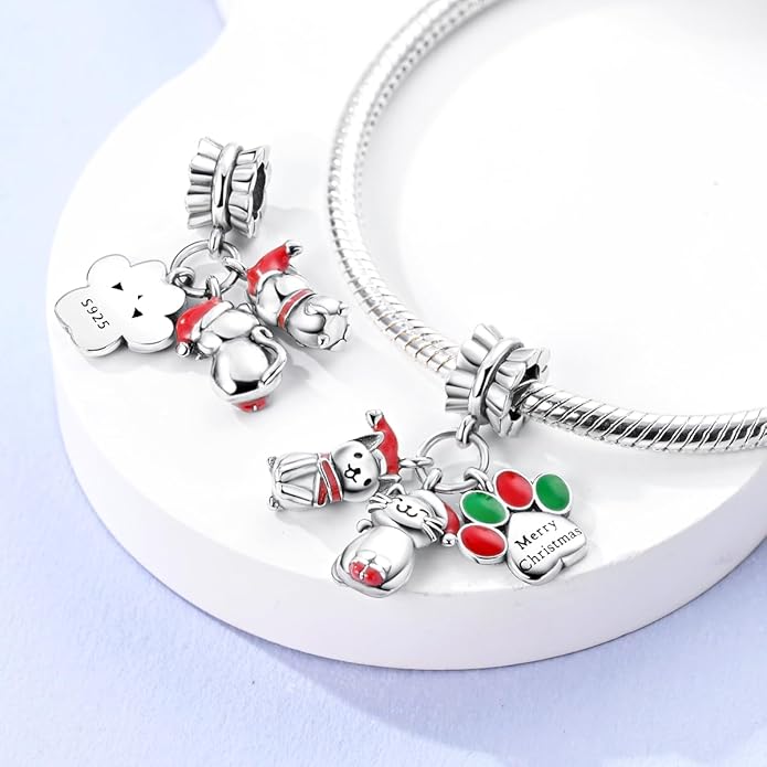 Parmuz 925 Sterling Silver Christmas Charm for Bracelet Snowflake Dangle Beads Santa Claus Snowman Deer Charm Gifts for Women