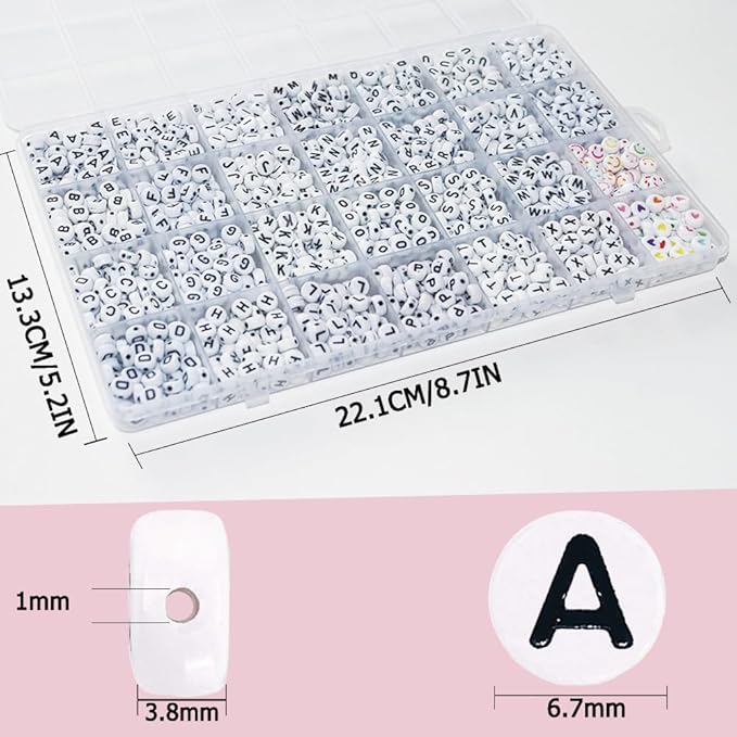 YMSDZHL Alphabet Beads A-Z 1300+Pcs Letter Beads, Acrylic 4x7mm Round Letter Beads Kits,Black Digit and Colorful Smile Beads for Bracelets Necklaces DIY Jewelry Making (Black,1300+PCS)