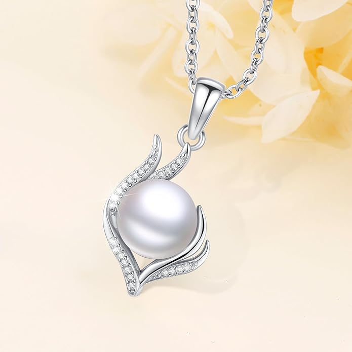Pearl Pendant Necklace for Women,925 Sterling Silver Pendant Jewelry,Anniversary Christmas Birthday Valentines Gifts for Wife, Mom, Dauhter, Girlfriend,Her