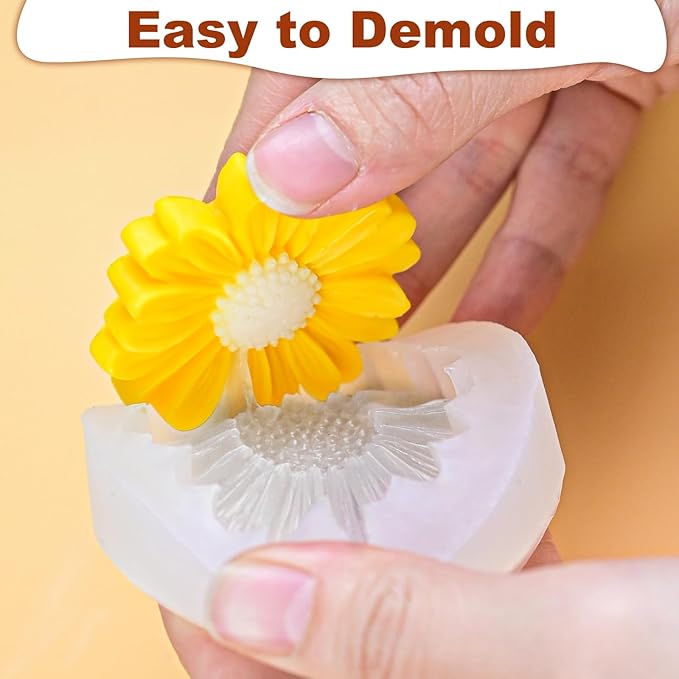 4 Pcs Daisy Flower Silicone Molds for Candles, 3D Flower Fondant Chocolate Cake Cupcake Topper Decoration Mold, DIY Tealight Candle Soap Wax Epoxy Resin Concrete Casting Polymer Clay Craft