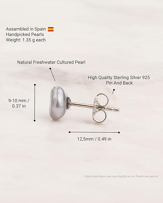 Woman Pearl Earrings Freshwater Cultured Keshi Pearls in White and Gray by SECRET & YOU | Sterling Silver 925 | Available in 10 sizes from 7-8 mm to 15-16 mm