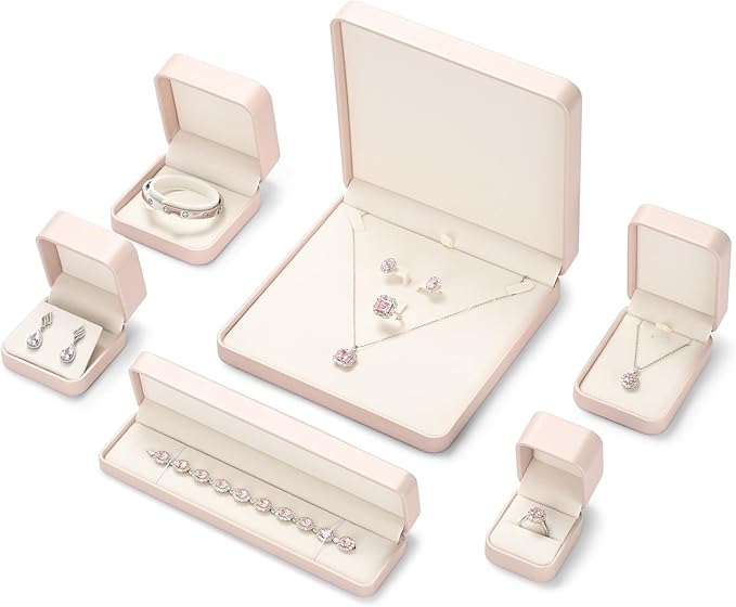 Pink Necklace Bracelet Box Long Chain Bracelet Necklace Gift Box Storage Case for Proposal Wedding Day Valentine's Day Gift,Velvet Interior(Pink)