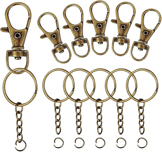 100 Pcs Swivel Snap Hook and Key Rings with Chain and Jump Rings for Keychain Lanyard DIY Jewelry Crafts Accessories(50 Lanyard Snap Hooks+50 Key Ring with Chains) (Bronze)