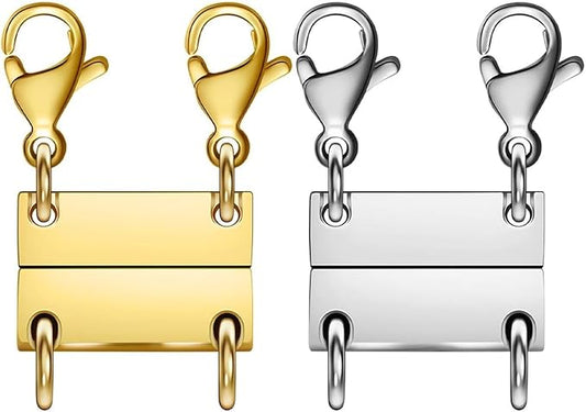 Layering Magnetic Necklace Clasps, Stainless Steel Chain Link Clasps, Multiple Necklace Clasp for Layered Look (2golden+2silvery A)