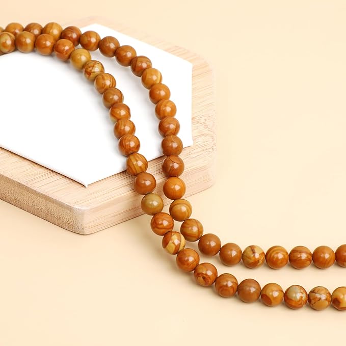 Natural Stone Genuine Stones DIY Woodgrain Jasper Round Beads 8mm 100pcs Beading Loose Gemstone Hole Size 1mm Charm Smooth Beads for Bracelets Necklaces Earrings (Woodgrain Jasper 8mm)