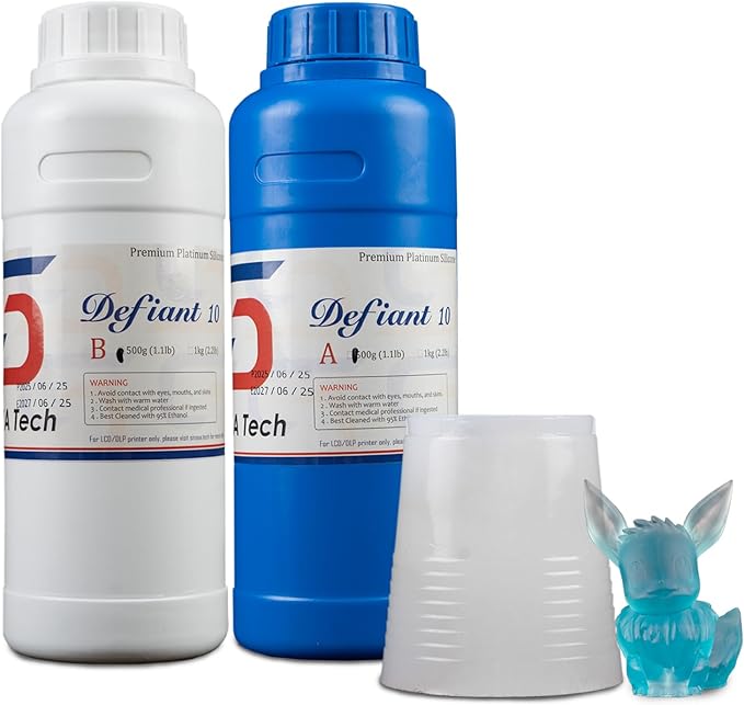 Siraya Tech Defiant 10 Platinum Silicone Mold Making Kit – Ultra-Flexible, Food Safe, 10A Shore Hardness, Easy to Stop Curing Inhibition, No Coating, for UV Resin 3D Prints, DIY & Casting (35.3 Oz)