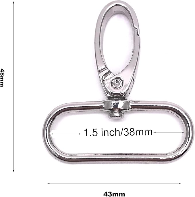 1-1/2 inch Swivel Clasps Swivel Lobster Claw Clasp 1.5 inch Swivel Clips 38mm Swivel Hooks for Purse Bag Making 10pcs Silver