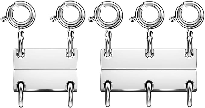 Layering Magnetic Necklace Clasps, Stainless Steel Chain Link Clasps, Multiple Necklace Clasp for Layered Look (2silvery+3silvery B)