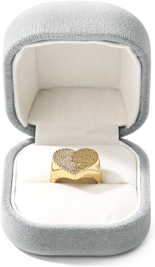 Premium Velvet Ring Box Jewelry Gift Box Small Rings Holder for Birthday, Proposal, Engagement,Wedding, Valentine's Day (Grey)