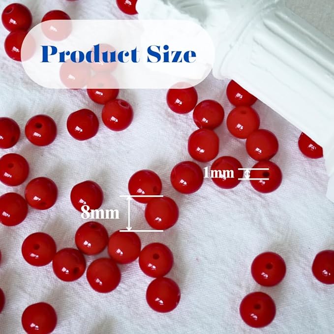 Jabrand 100pcs Red Beads, 8mm Porcelain Beads for Jewelry Making Round Ceramic Bead Unique Vintage Bead for Craft Beading Kit Bracelets DIY Decor
