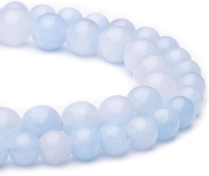 8mm Natural Stone Beads for Jewelry Making,Aquamarine Polished Smooth Round Gemstone Beads for Bracelet Necklace 15 Inch