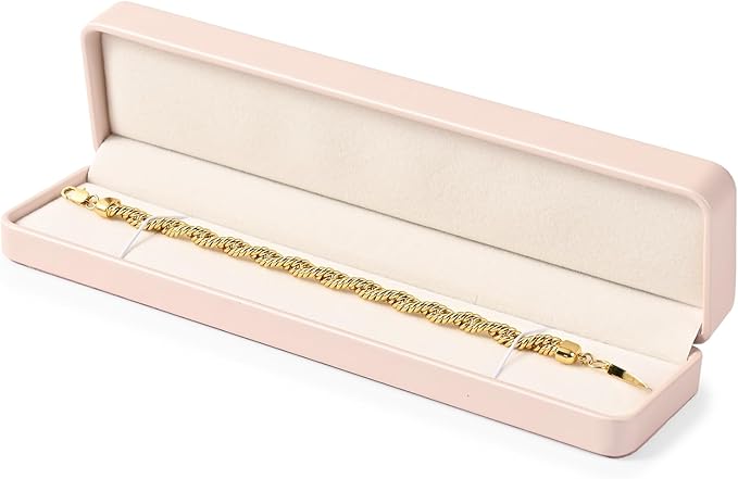 Pink Necklace Bracelet Box Long Chain Bracelet Necklace Gift Box Storage Case for Proposal Wedding Day Valentine's Day Gift,Velvet Interior(Pink)