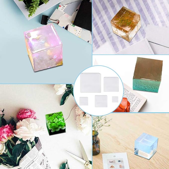 5 PCS Square Resin Moulds Silione, FineGood Epoxy Resin Casting Molds DIY Box Resin Mold Silicone Resin Kit Mold for Cup Candle Soap