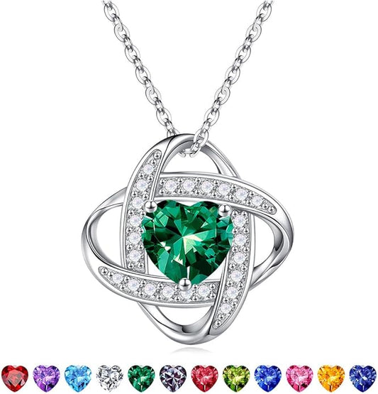 Iefil Valentines Gifts for Her Wife - 925 Sterling Silver Love Knot Birthstone Necklace, Anniversary Birthday Gifts for Women, Jewelry Gifts for Wife Mom Girlfriend
