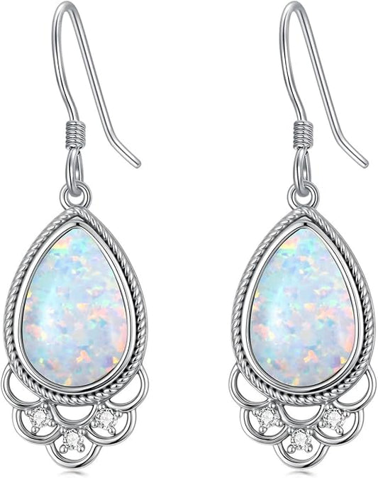 Opal Earrings for Women Opal with Genuine Diamond Dangle Drops Earrings 925 Sterling Silver Diamond Jewelry Earrings Gifts For Her