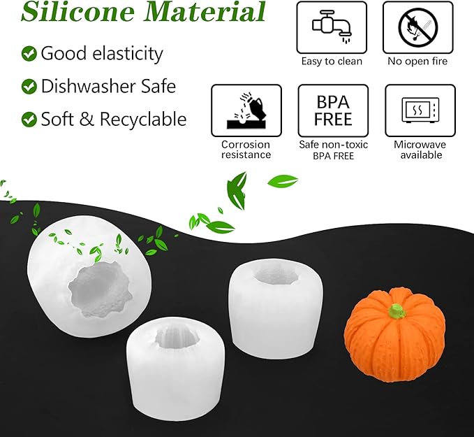 Sakolla 3D Pumpkin Candle Molds, 3 Pack Pumpkin Silicone Mold for DIY Epoxy Resin, Handmade Soap, Candle, Cake Baking