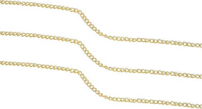 60 Feet Metal Iron Jewelry Chains 3mm Bulk Curb Necklace Chains for Jewelry Making (Gold)