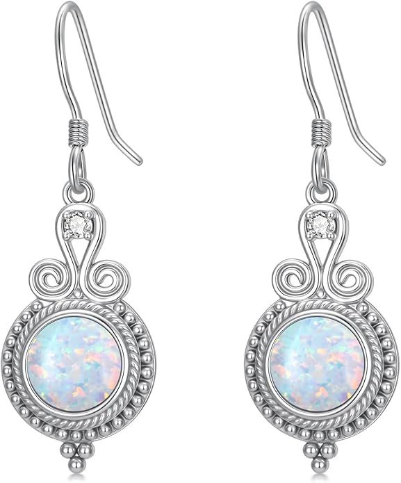 Opal Earrings for Women Opal with Genuine Diamond Dangle Drops Earrings 925 Sterling Silver Diamond Jewelry Earrings Gifts For Her