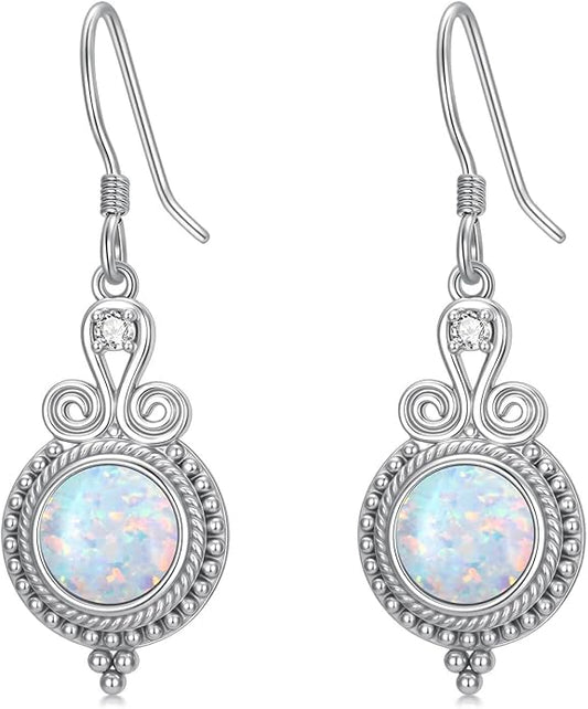 Opal Earrings for Women Opal with Genuine Diamond Dangle Drops Earrings 925 Sterling Silver Diamond Jewelry Earrings Gifts For Her