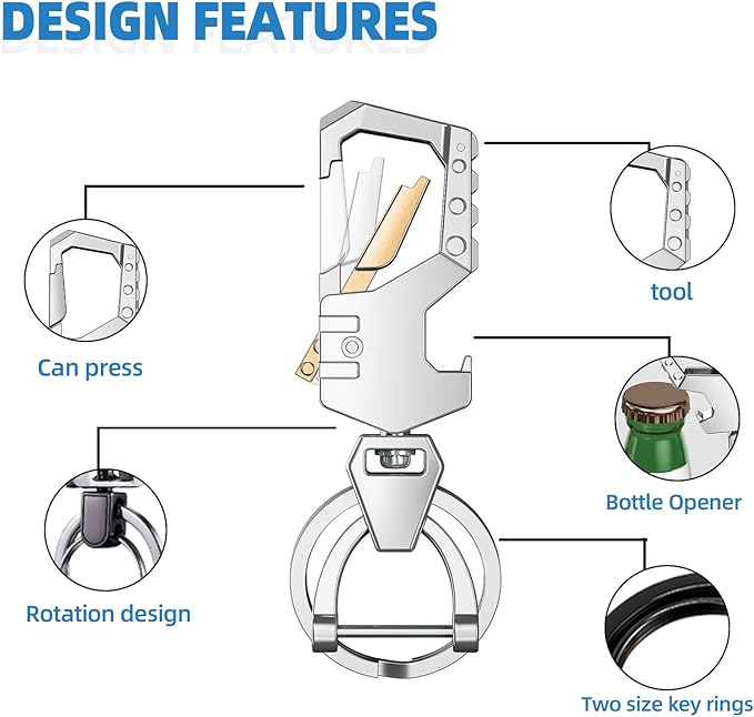 Mtverver Heavy Duty Keychain Opener with 2 Keyrings Car Keychains, Multifunctional Toolbox for Men and Women Car Keychains