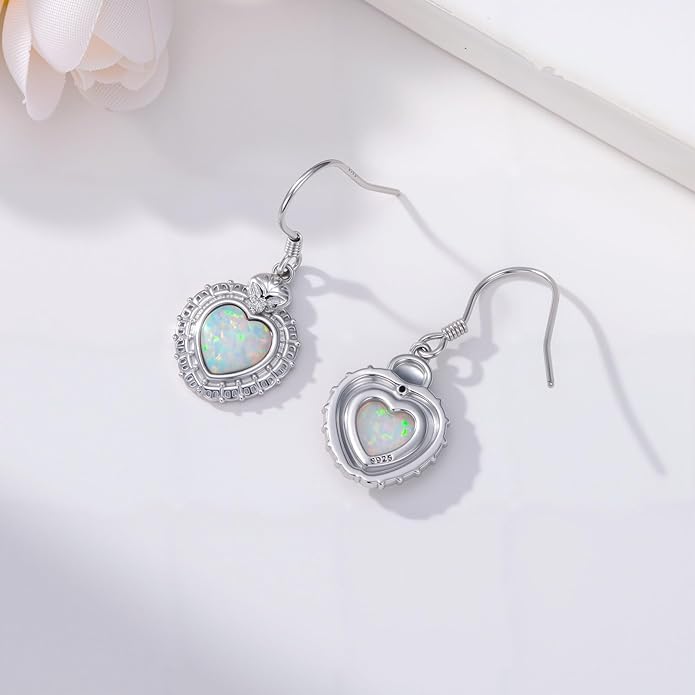 Opal Earrings for Women Opal with Genuine Diamond Dangle Drops Earrings 925 Sterling Silver Diamond Jewelry Earrings Gifts For Her