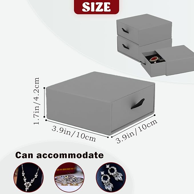 Nsmykhg Jewelry Gift Box Velvet-Lined,12 Pack Compact Drawer Style for Earrings & Rings, Necklace & Bracelet Organizer, 3.93x3.93x1.65 Inches, Stackable Elegant Jewelry Display & Storage Box (Grey)