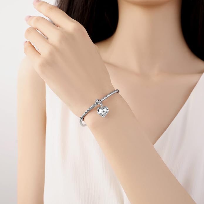 Birthstone Charms 925 Sterling Silver Love Heart pendant Beads Fit Pandora Charms Bracelet and Necklace, Fit Women Wife Mom Christmas Birthday Gift