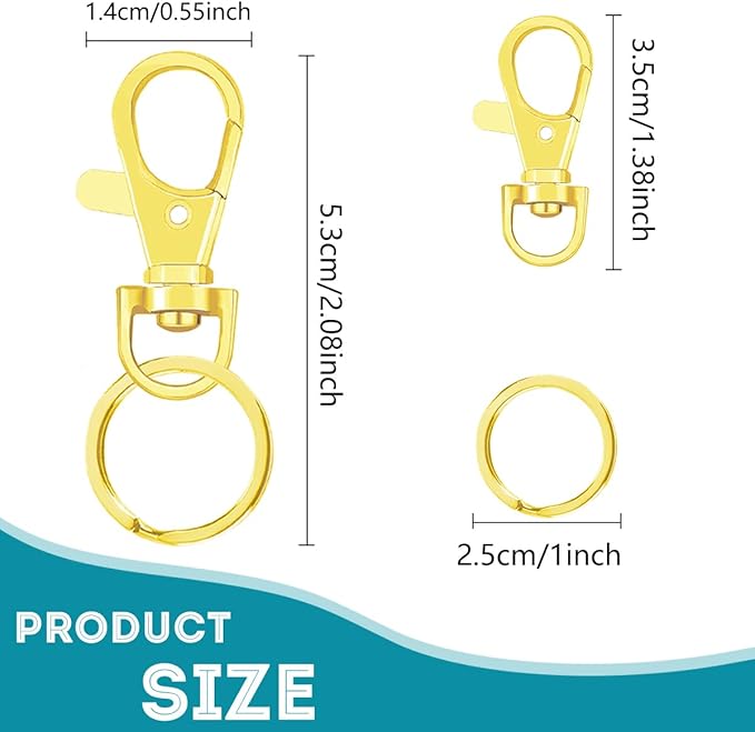 100 Pcs Keychain Hooks with Key Rings, Keychain Clip Hooks with Rings for Lanyard Jewelry Making DIY Crafts(50 Pcs Metal Lobster Claw Clasps + 50 Pcs Flat Key Rings) (Gold)