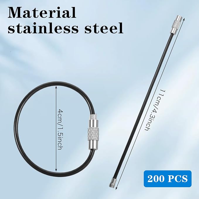 PercyEffie 200pcs wire keychain cable stainless steel wire keychain cable key rings bulk metal wires luggage tag cables mini backpack keychains loop key rings for car keys diy keychains hardware