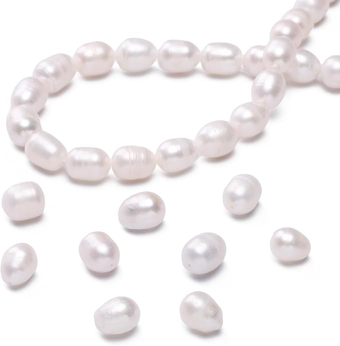 Natural Pearl Beads Rice 9-10mm White Freshwater Cultured Loose Gemstone Beads for DIY Jewelry Making 13.8''/Strand HQ