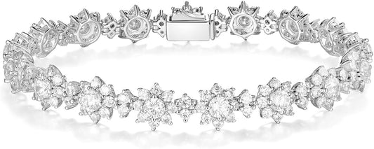 D Color VVS1 Clarity Moissanite and Genuine Sapphire/Emerald/Ruby Tennis Bracelets for Women 2.22ct-10.45ct, Solid 925 Sterling Silver, Anniversary Wedding Valentines Jewelry for Her, Length 5.9-7.5 Inch(15-19cm)