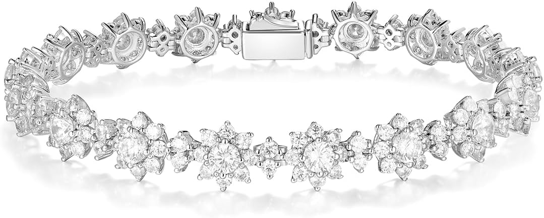 D Color VVS1 Clarity Moissanite and Genuine Sapphire/Emerald/Ruby Tennis Bracelets for Women 2.22ct-10.45ct, Solid 925 Sterling Silver, Anniversary Wedding Valentines Jewelry for Her, Length 5.9-7.5 Inch(15-19cm)