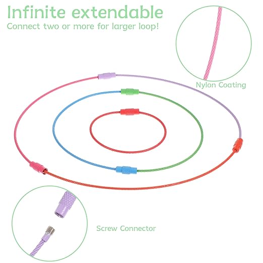 120 Pack Steel Wire Key Ring 1.5mm Metal Wire Keychain Cable Loops Holder/ID Keeper for Hanging Luggage Tags, Key Tags, Crafts, and Keyrings - Multicolor