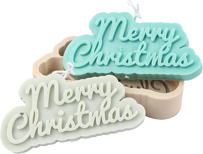 TOPYS Wave Alphabet Letter Pillar Silicone Candle Molds, DIY Casting Epoxy Letter Molds for Clay Resin Pendant Plaster Carving Making Aromatherapy White Elephant Gifts (Merry Christmas)