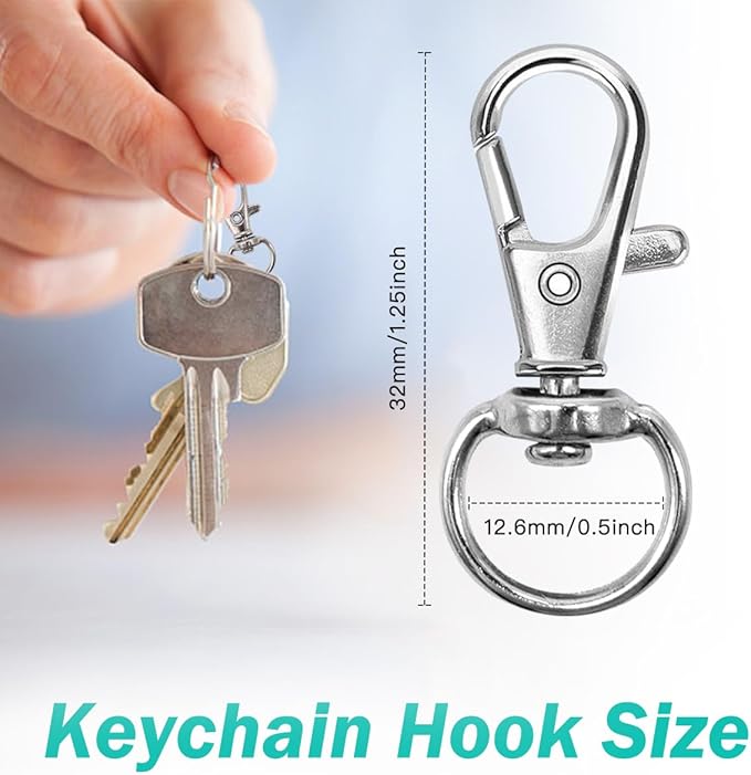 100PCS Premium Swivel Snap Hooks with Key Rings,Metal Lanyard Keychain Hooks Lobster Clasps for Key Jewelry DIY Crafts 1.25inches/32mm(50 Pcs Lanyard Snap Hooks+50 Pcs Key Rings)