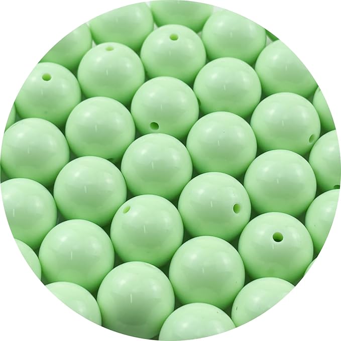 YUEXIGO 40pcs Acrylic Round Beads for Crafts 18mm Resin Candy Color Spacer Beads with Hole for Jewelry Making Sewing Crafts Decoration Necklaces Bracelets Earrings Supplies(Light Green)