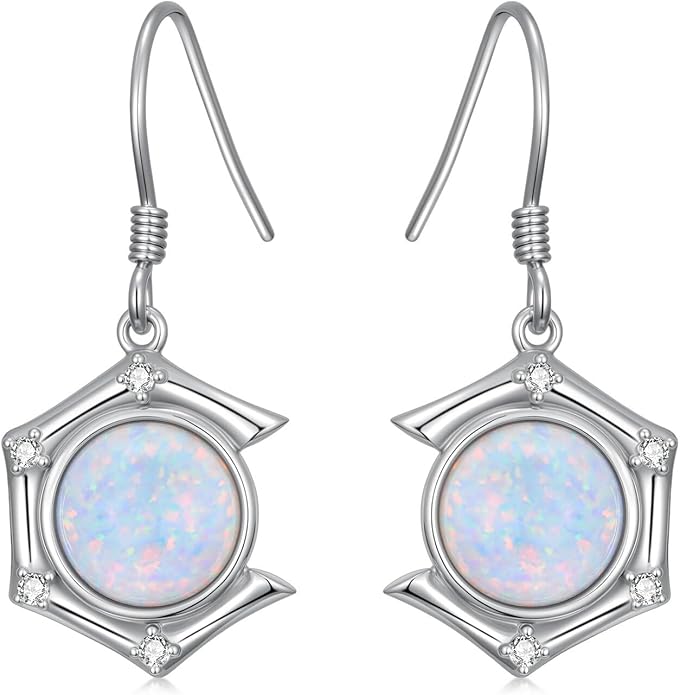 Opal Earrings for Women Opal with Genuine Diamond Dangle Drops Earrings 925 Sterling Silver Diamond Jewelry Earrings Gifts For Her