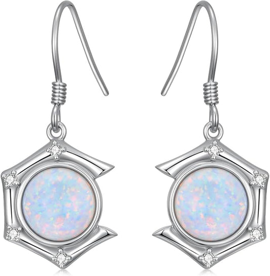 Opal Earrings for Women Opal with Genuine Diamond Dangle Drops Earrings 925 Sterling Silver Diamond Jewelry Earrings Gifts For Her