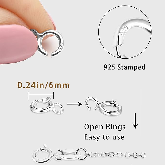 Spring Clasps Sterling Silver with Open Jump Rings Gold Necklace Clasps and Closures for Jewelry Making,Made in Italy