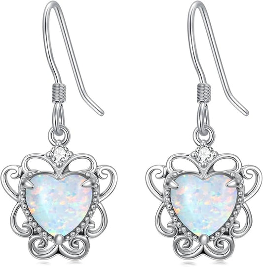 Opal Earrings for Women Opal with Genuine Diamond Dangle Drops Earrings 925 Sterling Silver Diamond Jewelry Earrings Gifts For Her