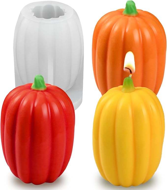 ZQYSING Pumpkin Candle Mold, Halloween Silicone Molds for Candles Wax Soap Plaster Clay Epoxy Resin Casting, Fall Candle Molds for Thanksgiving Home Decor 06
