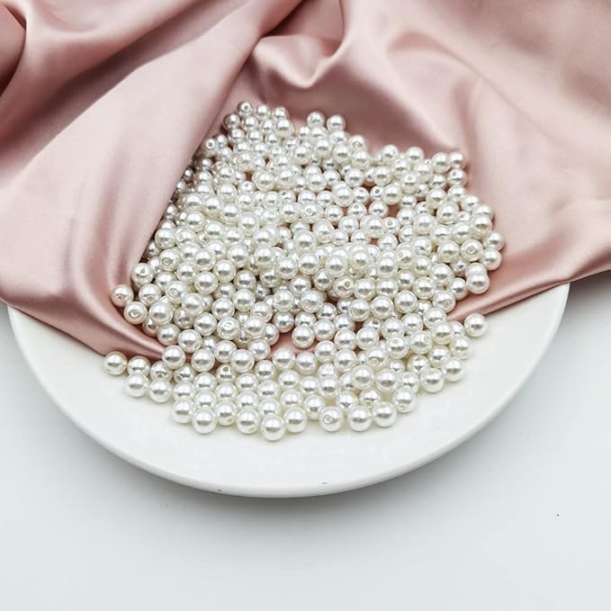 INSPIRELLE 1200pcs 8mm White Art Faux Pearl Beads ABS Round Loose Spacer Beads for DIY Craft Necklaces Bracelets Jewelry Making