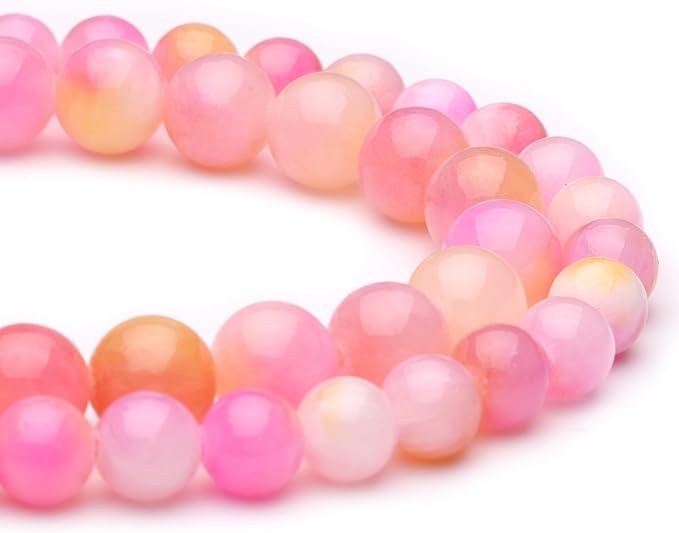 8mm Natural Stone Beads for Jewelry Making,Pink Yellow Jade Polished Smooth Round Gemstone Beads for Bracelet Necklace 15 Inch