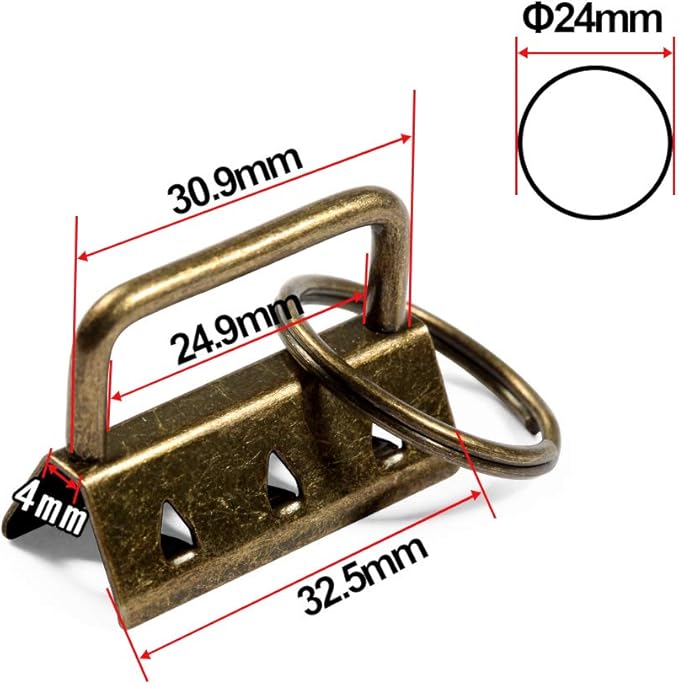 SPEEDWOX Key Fob Pliers and 20 Sets 1.25 Inch Key Fob Hardware with Split Rings Antique Brass Webbing Fabric Crafts Wristlet Set Glass Breaking Pliers Tools with Rubber Tips