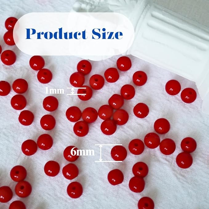 Jabrand 200pcs Red Beads, 6mm Porcelain Beads for Jewelry Making Round Ceramic Bead Unique Vintage Bead for Craft Beading Kit Bracelets DIY Decor