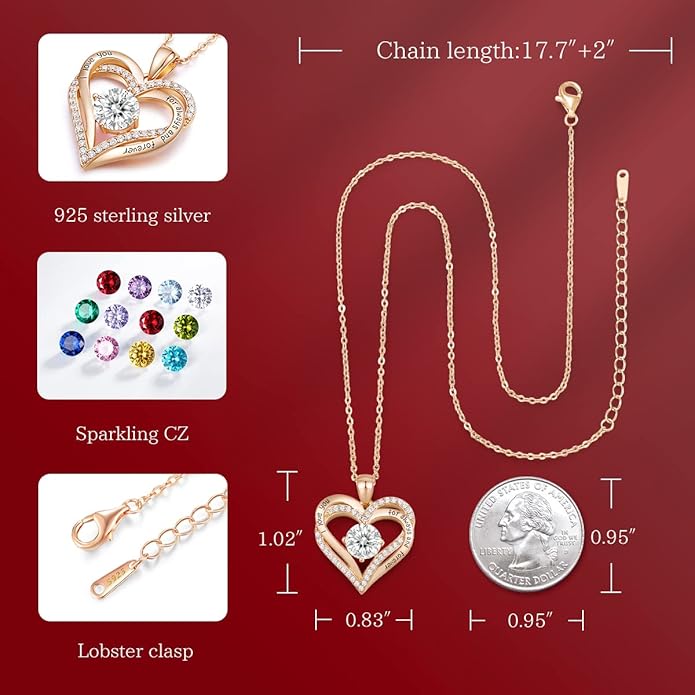 CDE Valentine's Day Gift Forever Love Heart Necklaces for Women, Wedding Anniversary, Birthday Mothers Christmas Day Gifts for Mom, Mother, Wife, S925 Silver Jewelry with Birthstone Pendant