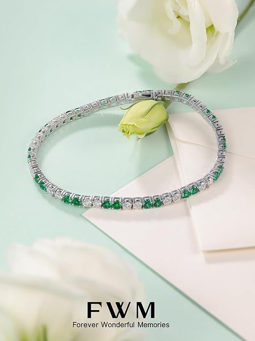 D Color VVS1 Clarity Moissanite and Genuine Sapphire/Emerald/Ruby Tennis Bracelets for Women 2.22ct-10.45ct, Solid 925 Sterling Silver, Anniversary Wedding Valentines Jewelry for Her, Length 5.9-7.5 Inch(15-19cm)